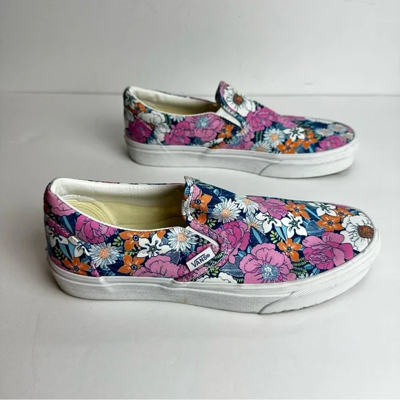 ❌SOLD❌Vans Floral Canvas Shoes Women's 8.5 or Men's 7 Slip On Off The Wall Pink - Picture 2 of 9